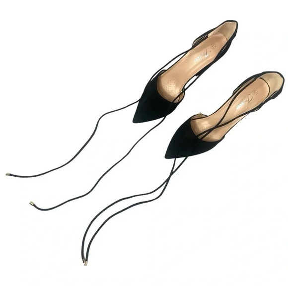 Black Pointy Toe High Heels with Crisscross Ankle Straps - 4 Inch Heel- Forever - Picture 5 of 7